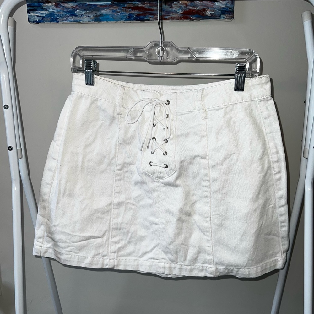 Kendall and Kylie lace-up white denim skirt